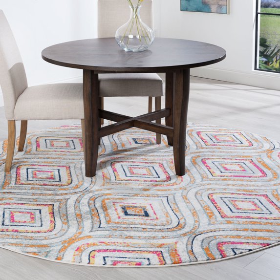 Bliss Rug Ogee Contemporary Geometric Round Rug for Living Room, Dining Room | Colorful, 5'3''Round