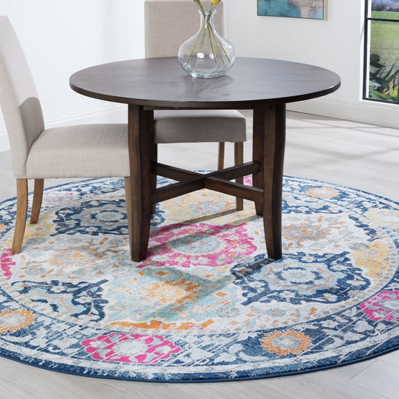 Bliss Rug Vintage Transitional Border Round Rug for Living Room, Dining Room | Colorful, 7'10''Round