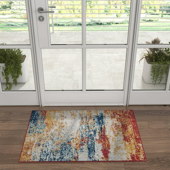 Bliss Rugs Abstract Indoor Doormat Contemporary Floor Mat for Entrance, Indoor Door Mat | Multi-Color, 2' x 3'