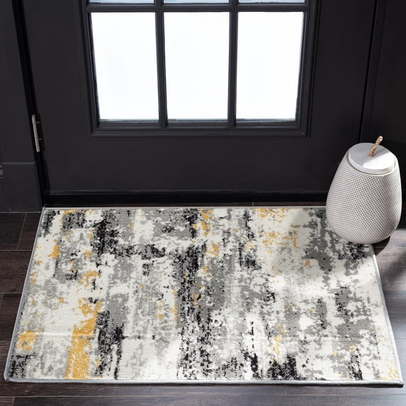 Bliss Rugs Abstract Indoor Doormat Contemporary Floor Mat for Entrance, Indoor Door Mat | Yellow, 2' x 3'