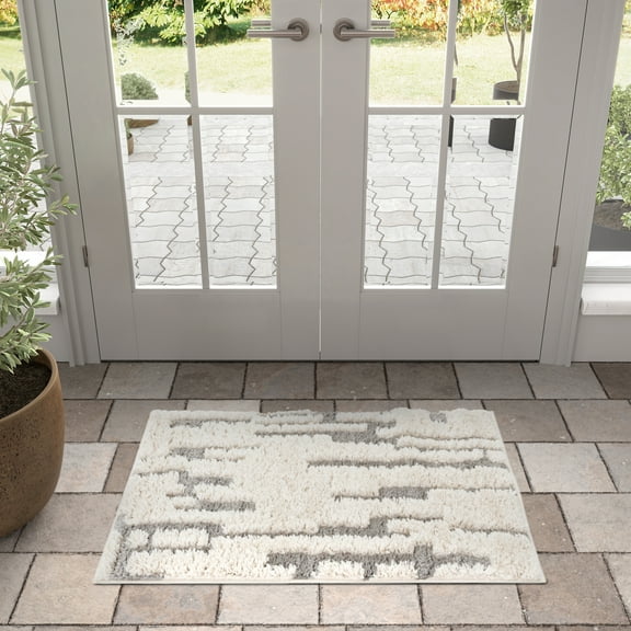 Bliss Rugs Artisan Shag Contemporary 2' x 3' Ivory and Gray Indoor Area Rug