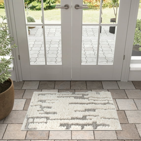 Bliss Rugs Artisan Shag Contemporary 2' x 3' Ivory and Gray Indoor Area Rug