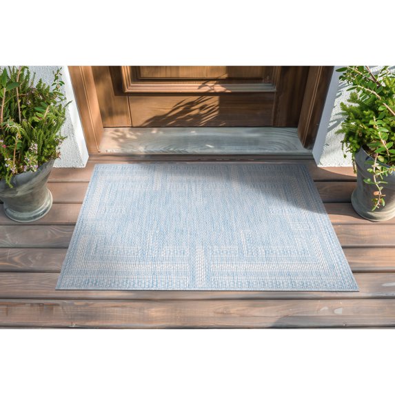 Bliss Rugs Bailey Transitional 2' x 3' Aqua and White Indoor Outdoor Area Rug