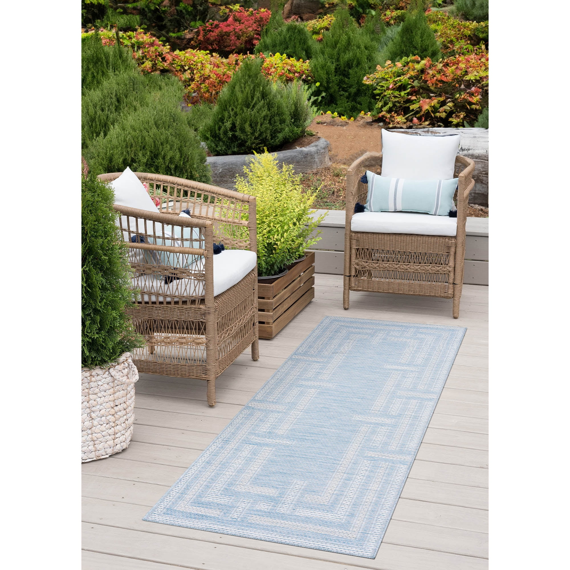Bliss Rugs Bailey Transitional 2' x 7' Aqua and White Indoor Outdoor Area Rug