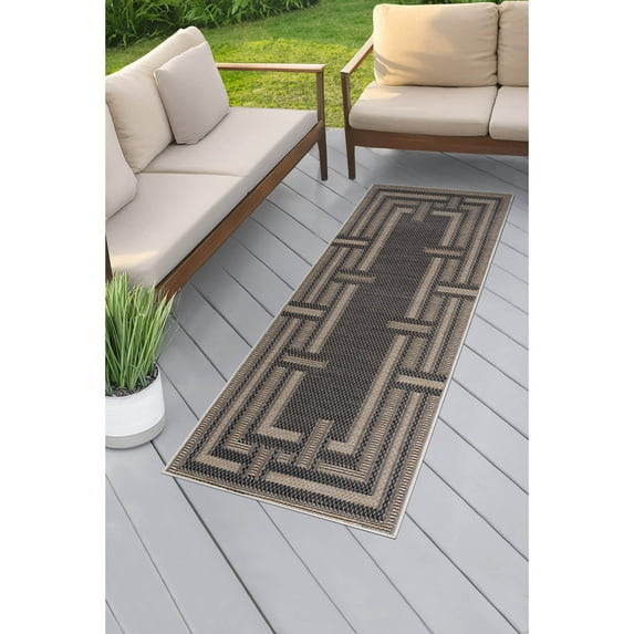 Bliss Rugs Bailey Transitional 2' x 7' Black and Natural Indoor Outdoor Area Rug