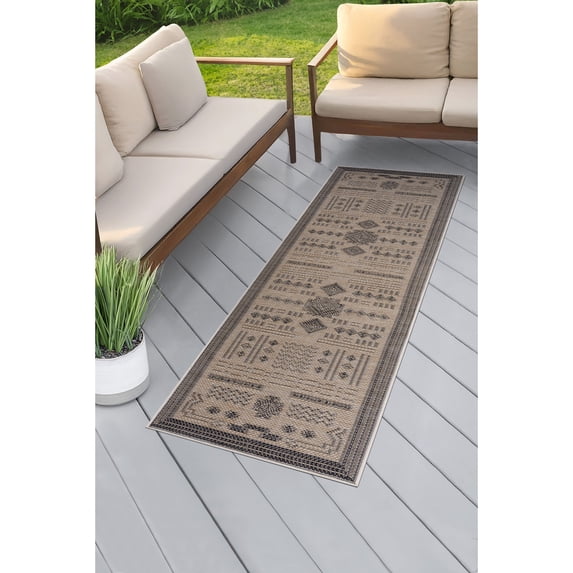 Bliss Rugs Bailey Transitional 2' x 7' Black and Natural Indoor Outdoor Area Rug