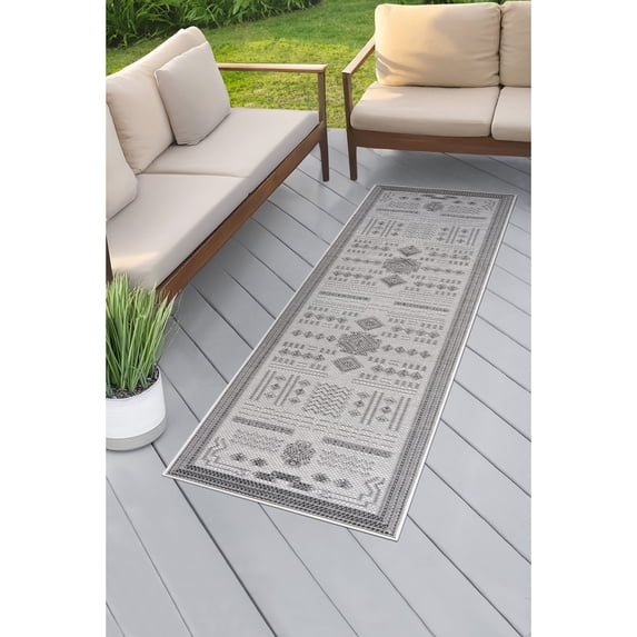 Bliss Rugs Bailey Transitional 2' x 7' Dark Gray and White Indoor Outdoor Area Rug