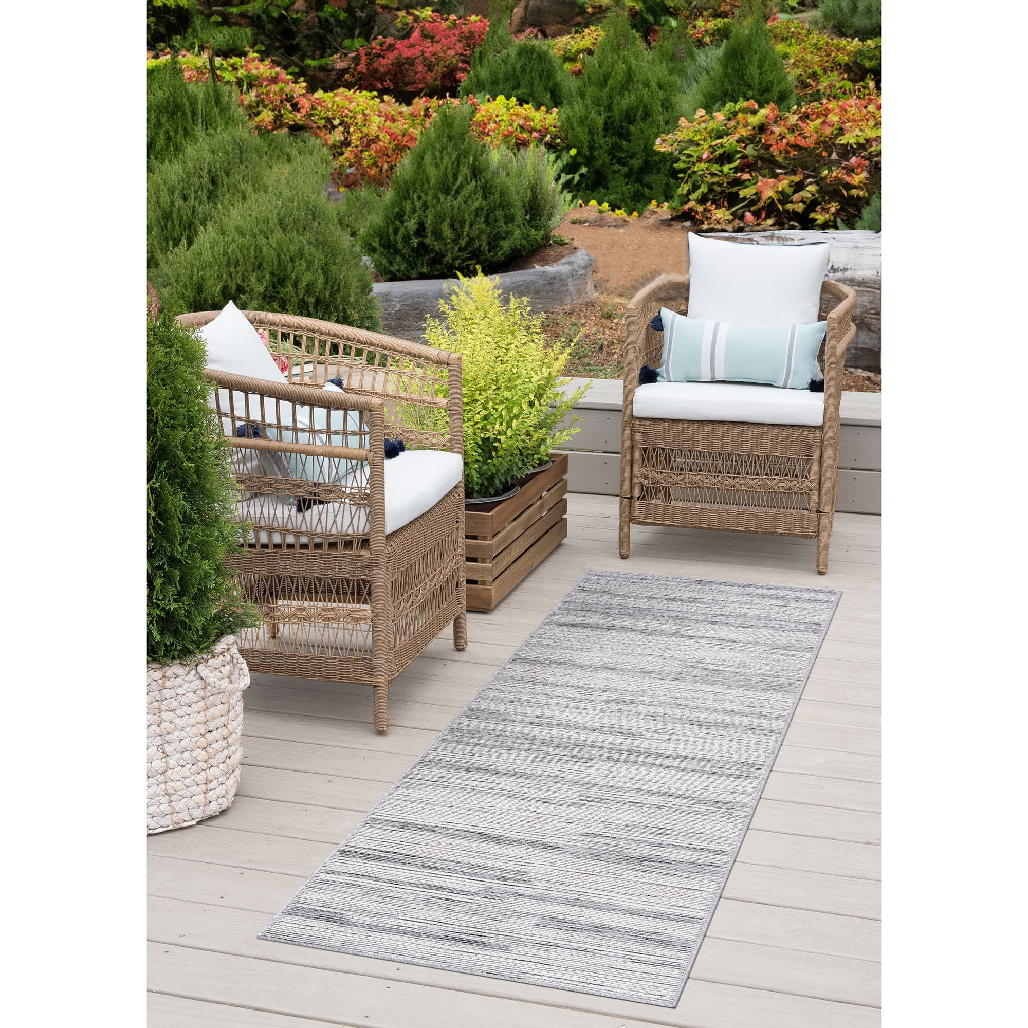 Bliss Rugs Bailey Transitional 2' x 7' Gray and Beige Indoor Outdoor Area Rug