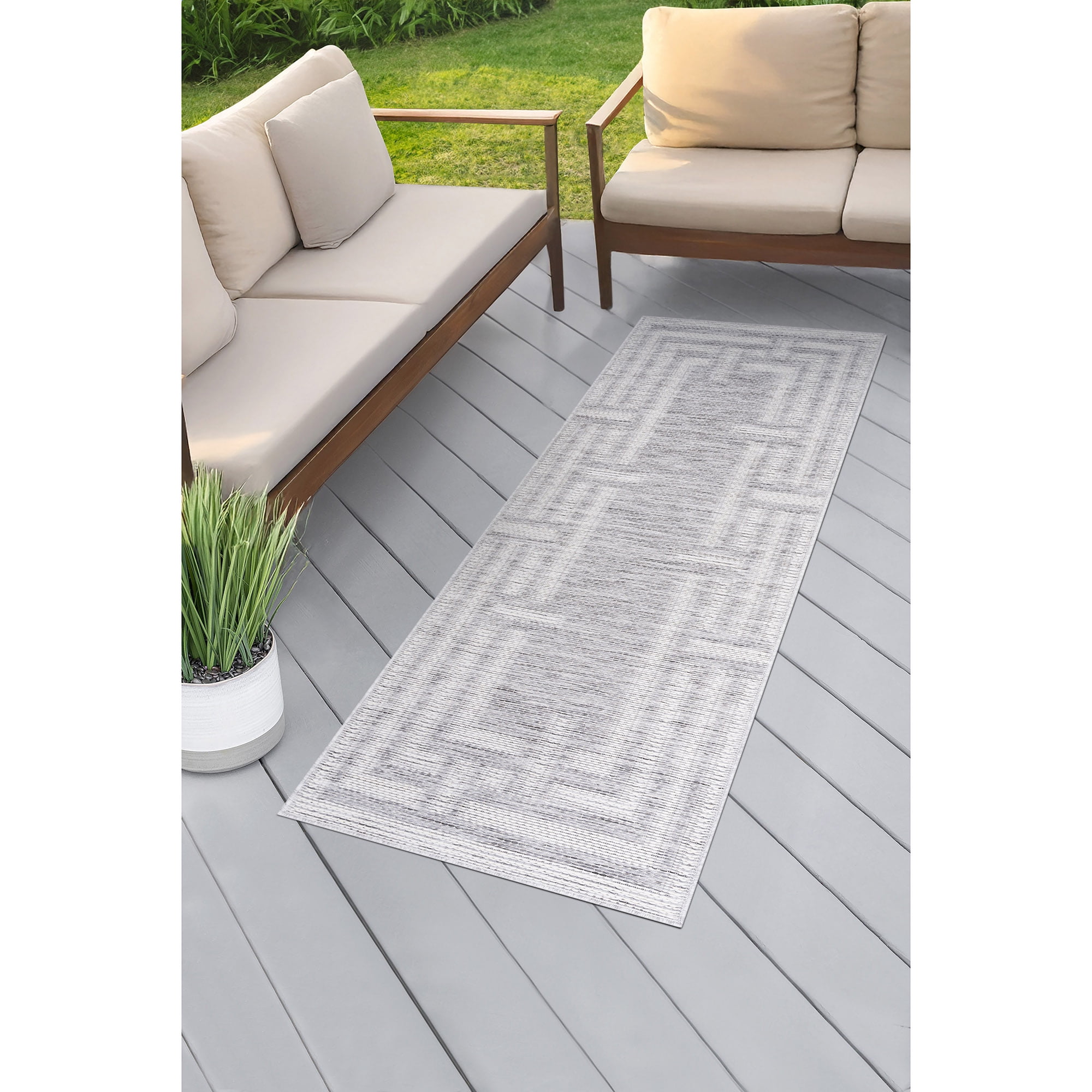 Bliss Rugs Bailey Transitional 2' x 7' Gray and White Indoor Outdoor Area Rug