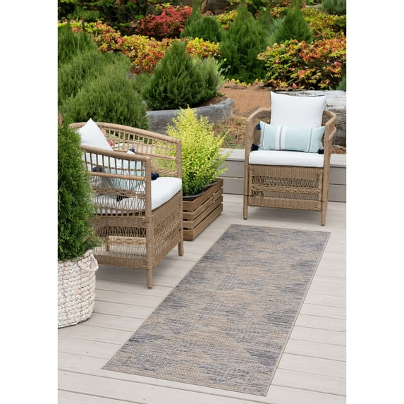 Bliss Rugs Bailey Transitional 2' x 7' Natural and Gray Indoor Outdoor Area Rug