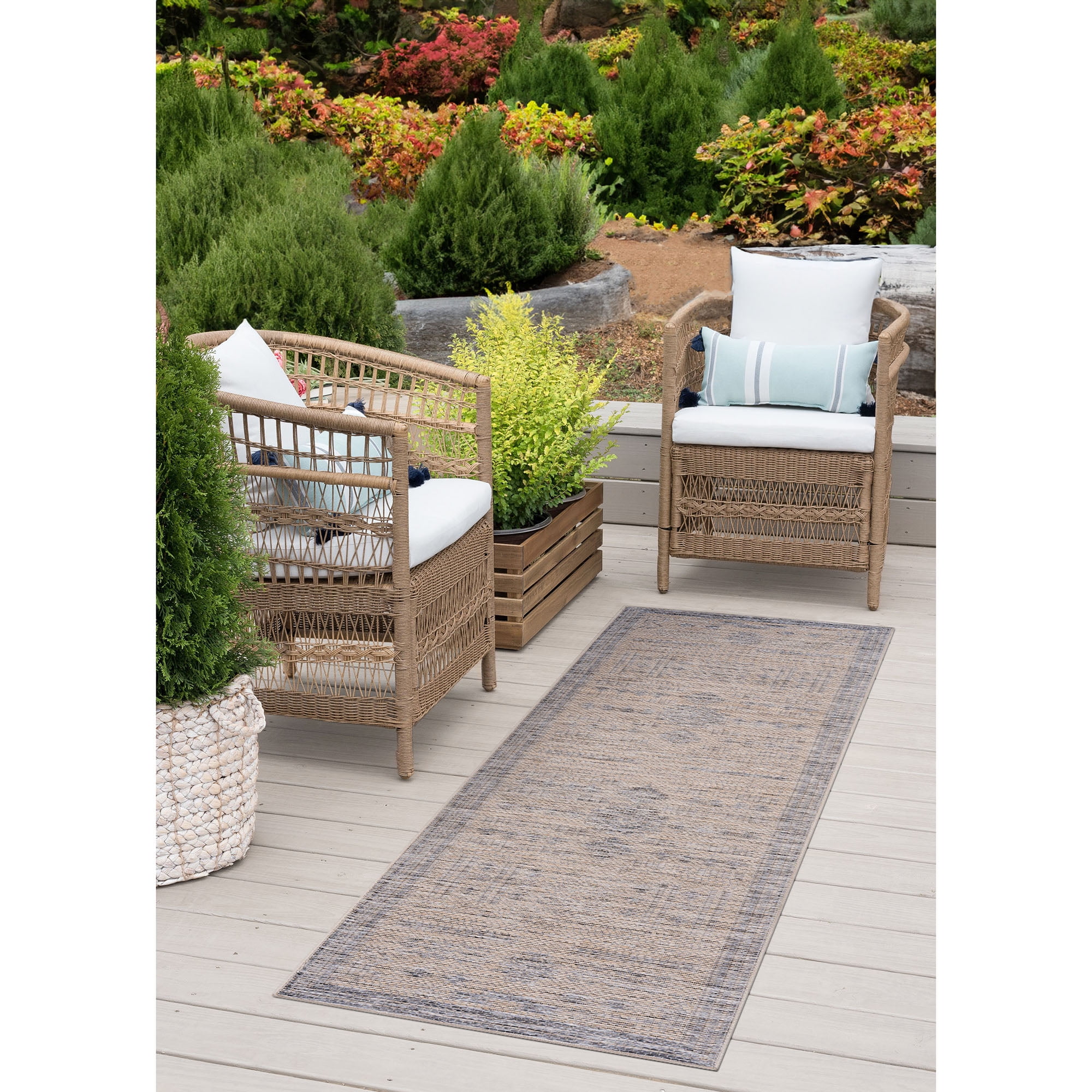 Bliss Rugs Bailey Transitional 2' x 7' Natural and Gray Indoor Outdoor Area Rug