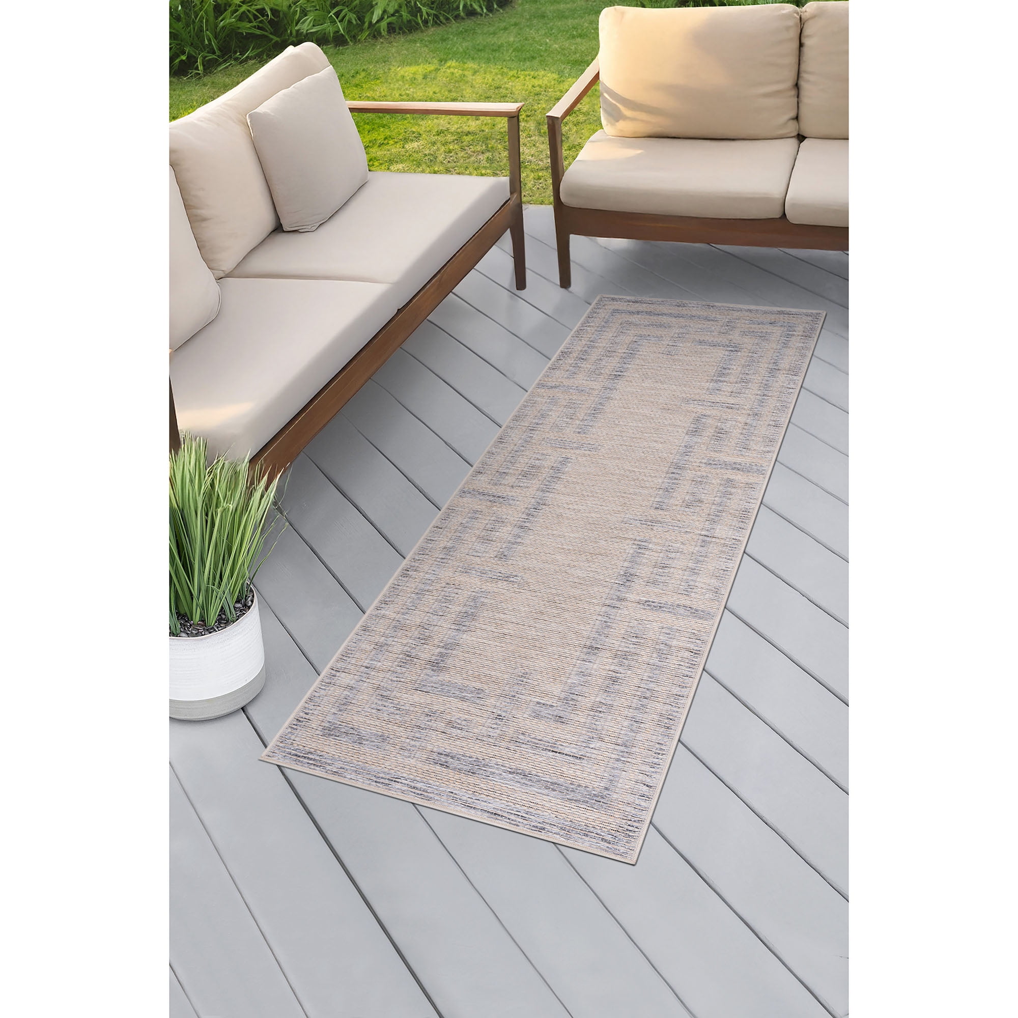 Bliss Rugs Bailey Transitional 2' x 7' Natural and Gray Indoor Outdoor Area Rug