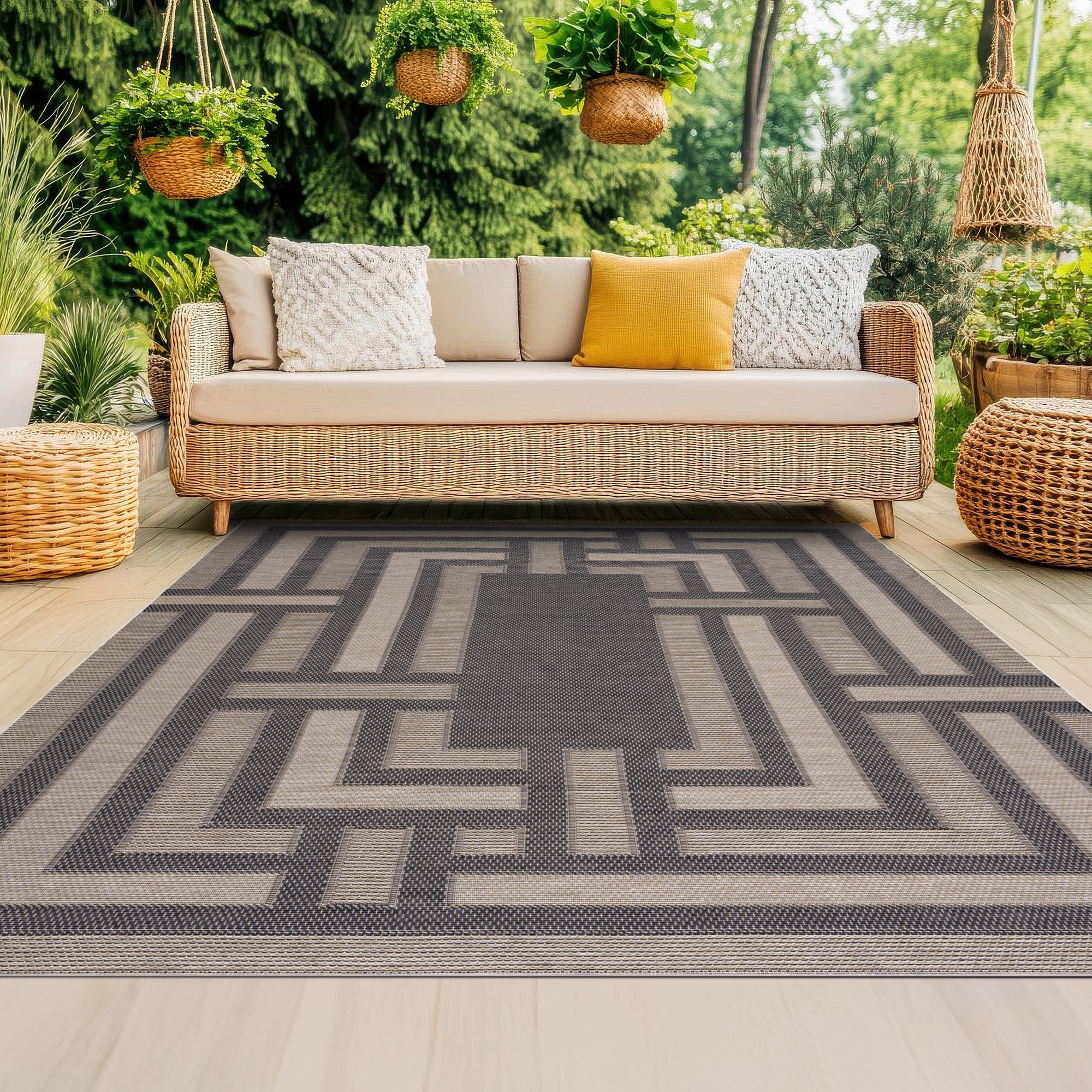 Bliss Rugs Bailey Transitional 8' x 10' Black and Natural Indoor Outdoor Area Rug