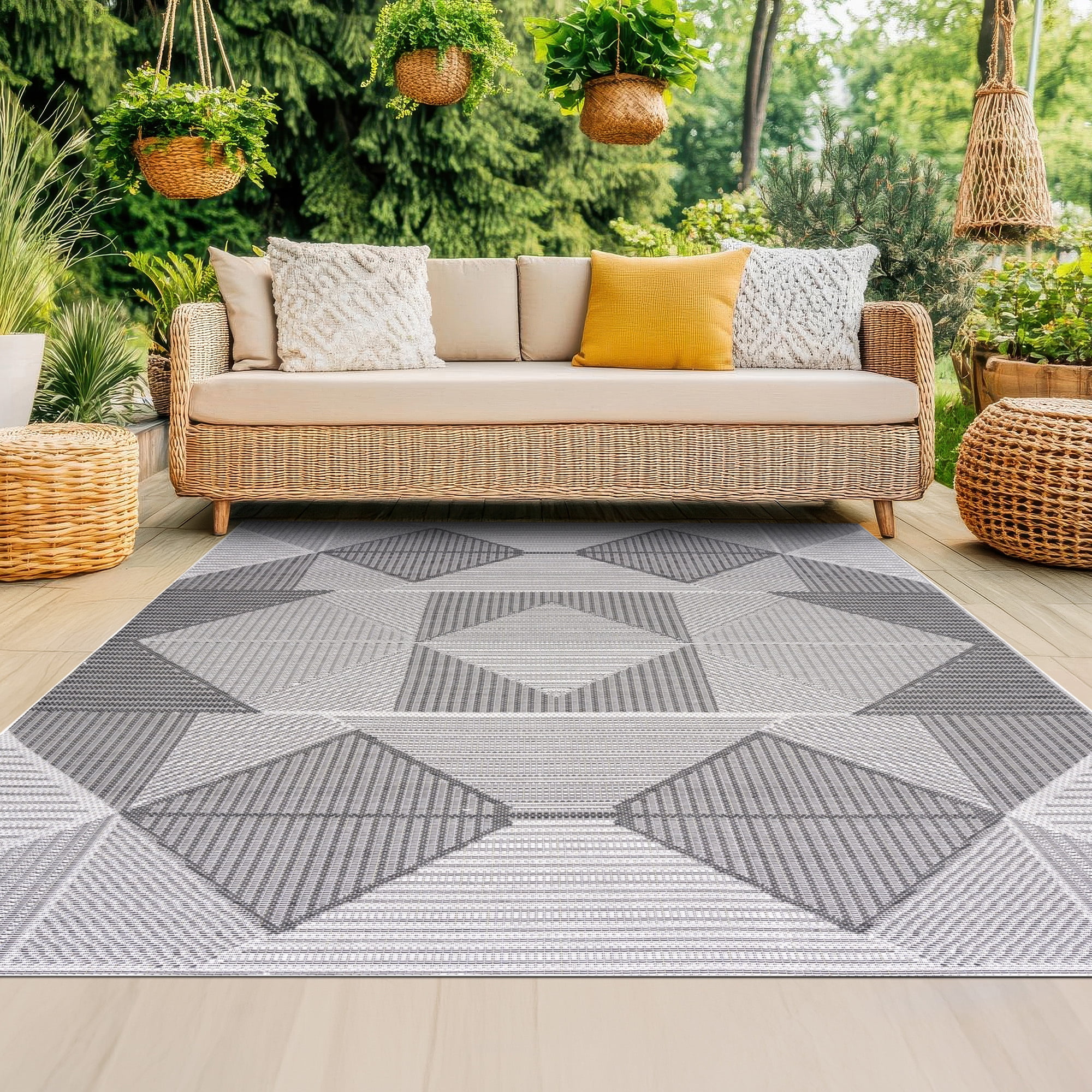 Bliss Rugs Bailey Transitional 8' x 10' Dark Gray and White Indoor Outdoor Area Rug