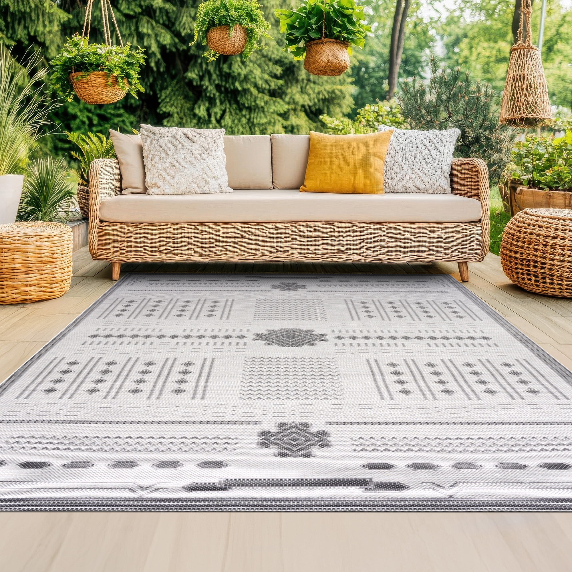 Bliss Rugs Bailey Transitional 8' x 10' Dark Gray and White Indoor Outdoor Area Rug