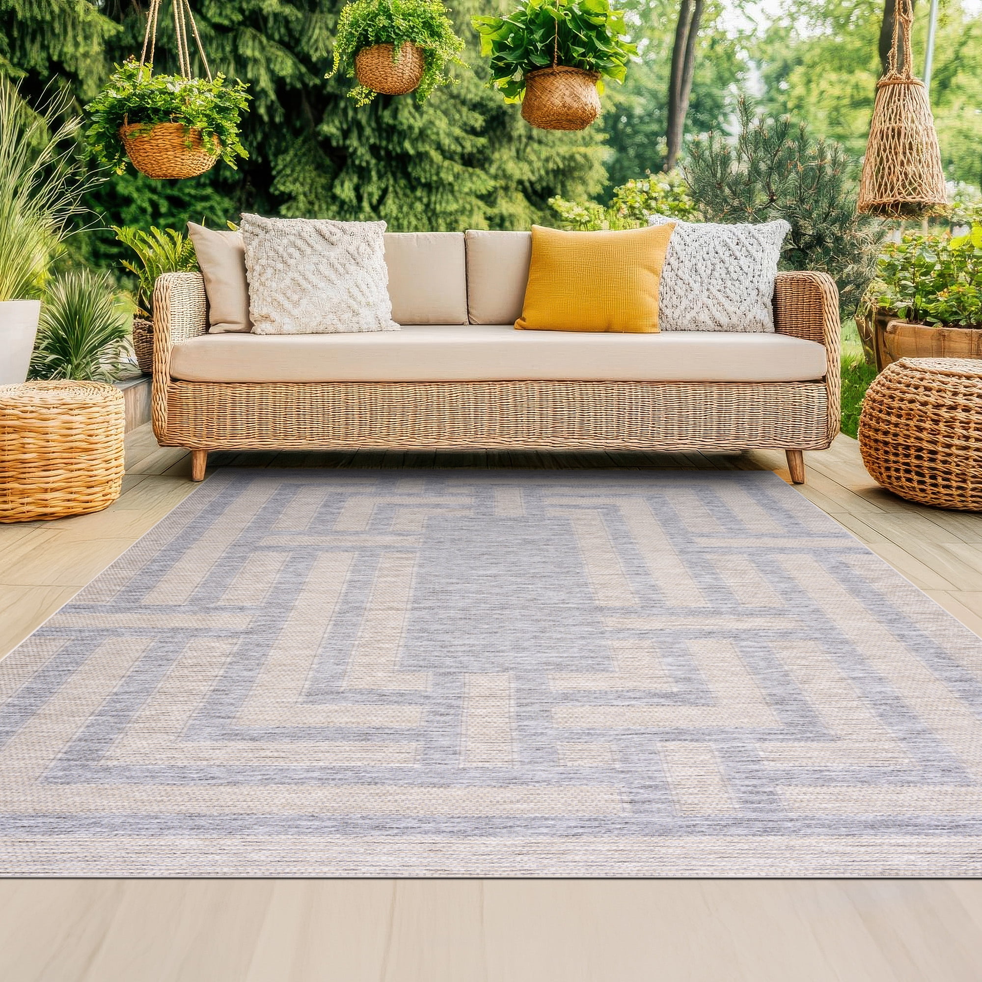Bliss Rugs Bailey Transitional 8' x 10' Natural and Gray Indoor Outdoor Area Rug