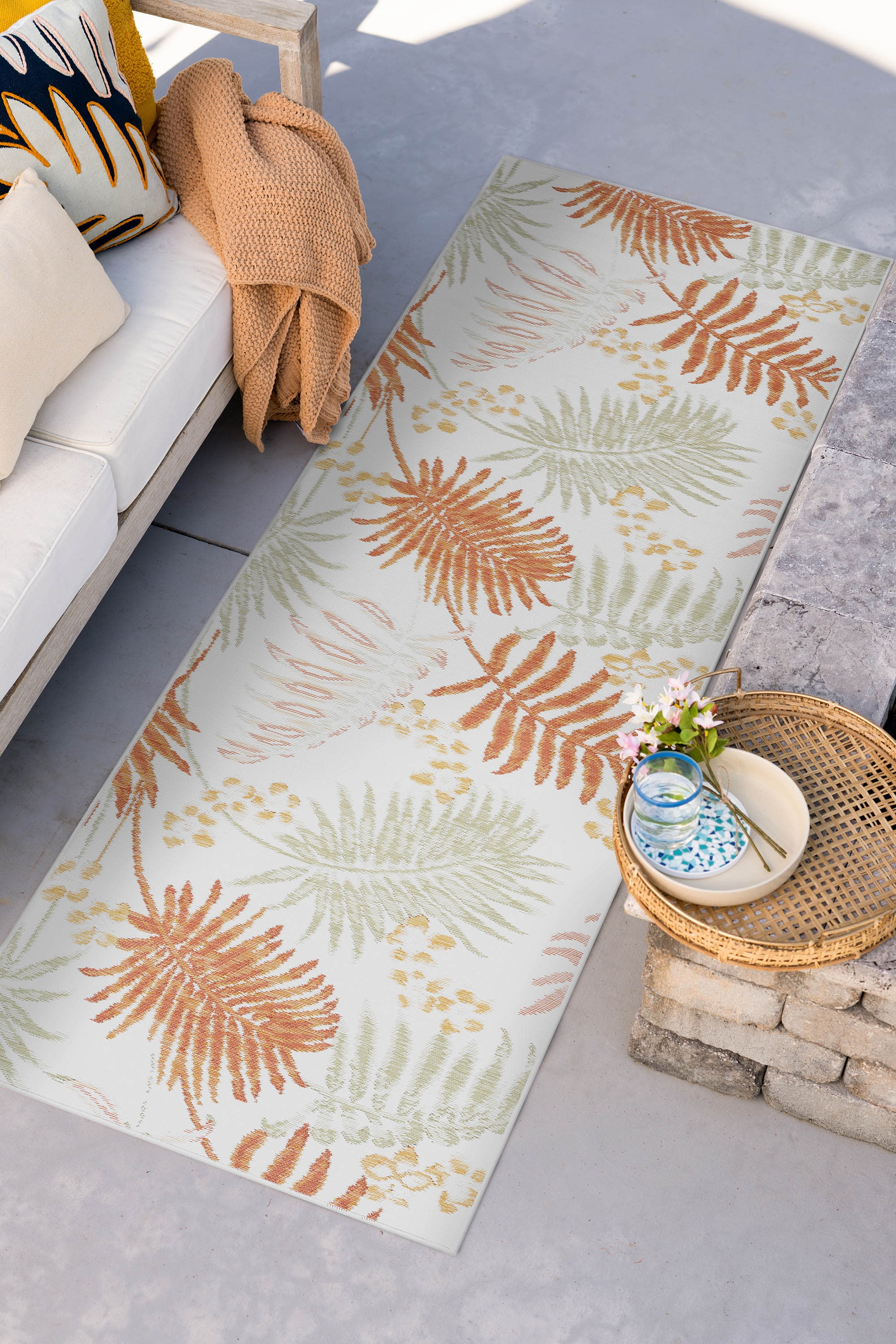 Bliss Rugs Floral Indoor Outdoor Rug Reversible Runner Rug for Patio, Hallway, Entryway, Deck, Orange ,2' x 8'