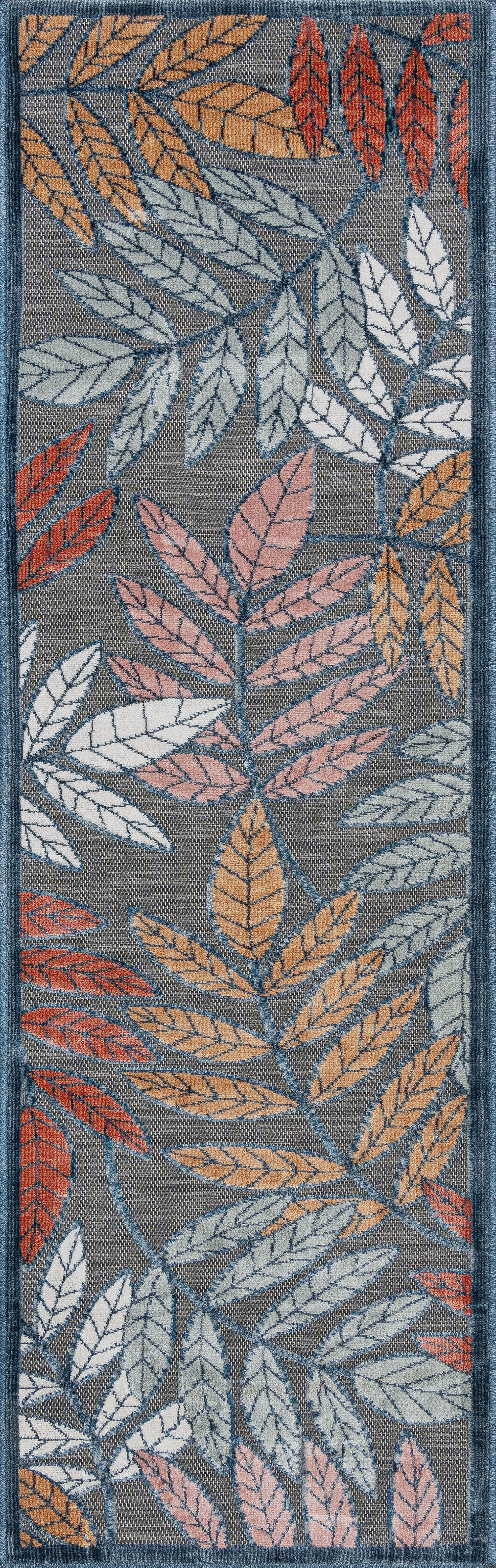 Bliss Rugs Floral Indoor Outdoor Rug Water Resistant Runner Rug for Patio, Hallway, Entryway, Deck, Black ,2' x 8'