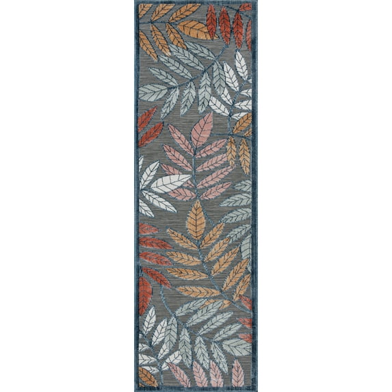 Bliss Rugs Floral Indoor Outdoor Rug Water Resistant Runner Rug for Patio, Hallway, Entryway, Deck, Black ,2' x 8'