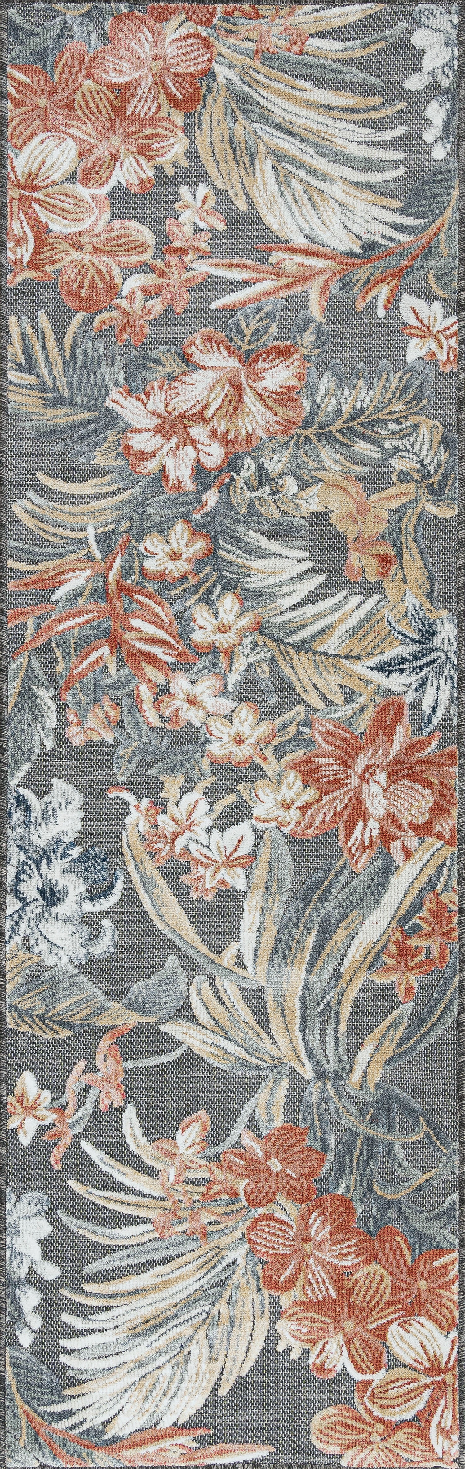 Bliss Rugs Floral Indoor Outdoor Rug Water Resistant Runner Rug for Patio, Hallway, Entryway, Deck, Black ,2' x 8'