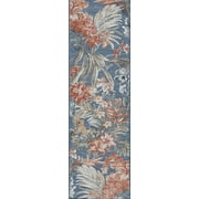 Bliss Rugs Floral Indoor Outdoor Rug Water Resistant Runner Rug for Patio, Hallway, Entryway, Deck, Blue ,2' x 8'