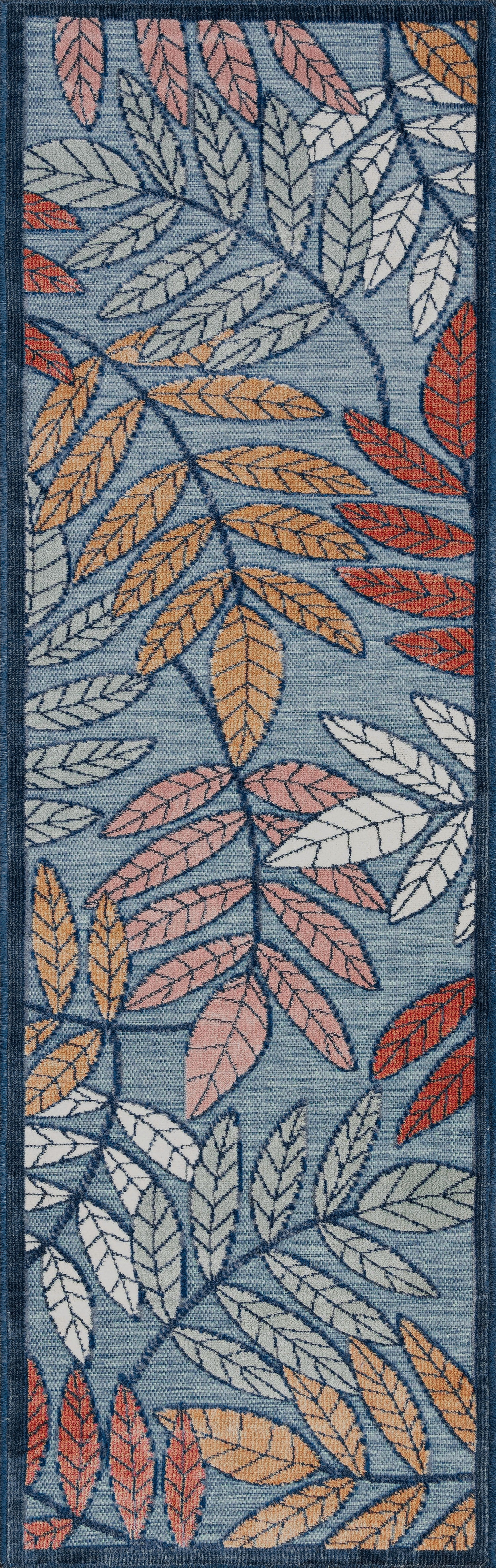 Bliss Rugs Floral Indoor Outdoor Rug Water Resistant Runner Rug for Patio, Hallway, Entryway, Deck, Dark Blue ,2' x 8'