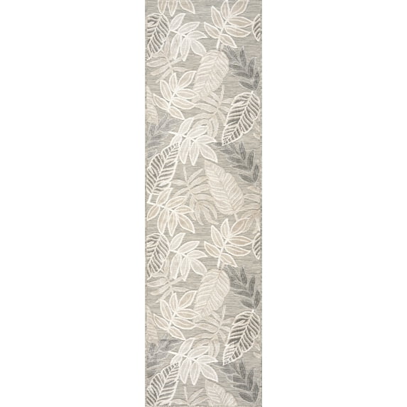 Bliss Rugs Floral Indoor Outdoor Rug Water Resistant Runner Rug for Patio, Hallway, Entryway, Deck, Gray ,2' x 8'