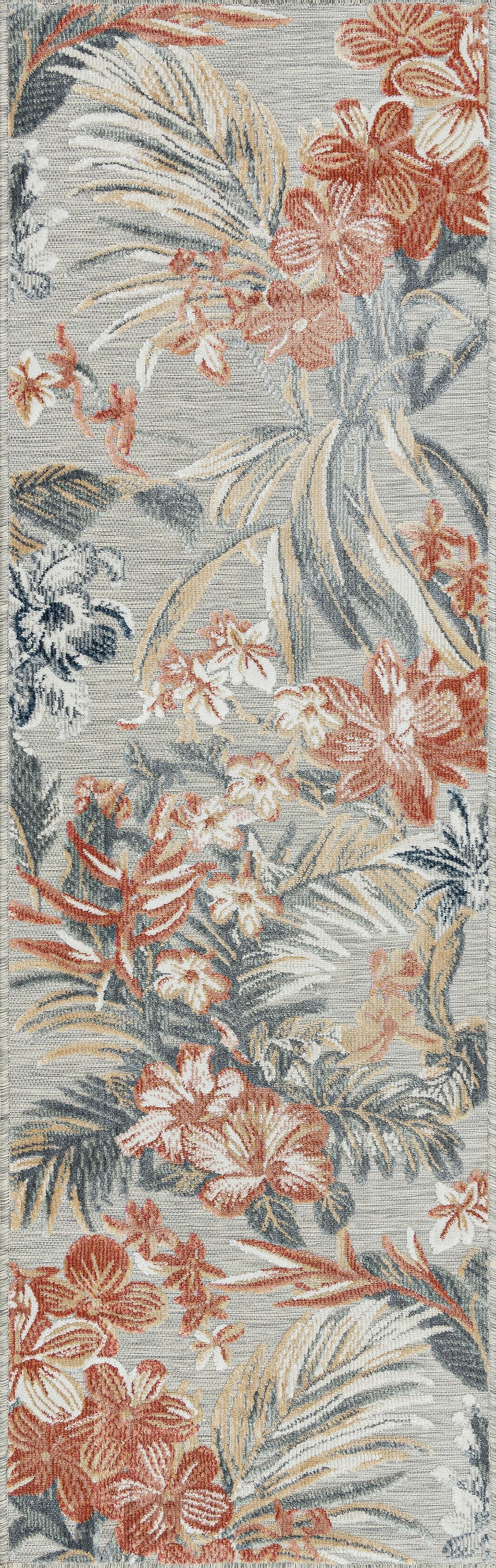 Bliss Rugs Floral Indoor Outdoor Rug Water Resistant Runner Rug for Patio, Hallway, Entryway, Deck, Gray ,2' x 8'