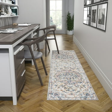 Bliss Rugs Floral Traditional Indoor Runner Rug for Hallway, Entryway, Kitchen, Cream ,2' x 8'