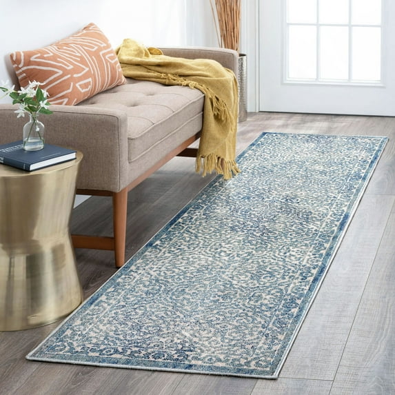 Bliss Rugs Floral Traditional Indoor Runner Rug for Hallway, Entryway, Kitchen, Gray ,2' x 8'