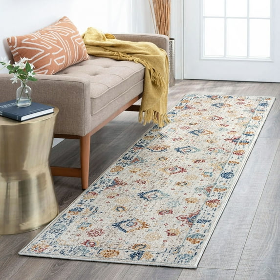 Bliss Rugs Floral Traditional Indoor Runner Rug for Hallway, Entryway, Kitchen, Gray ,2' x 8'