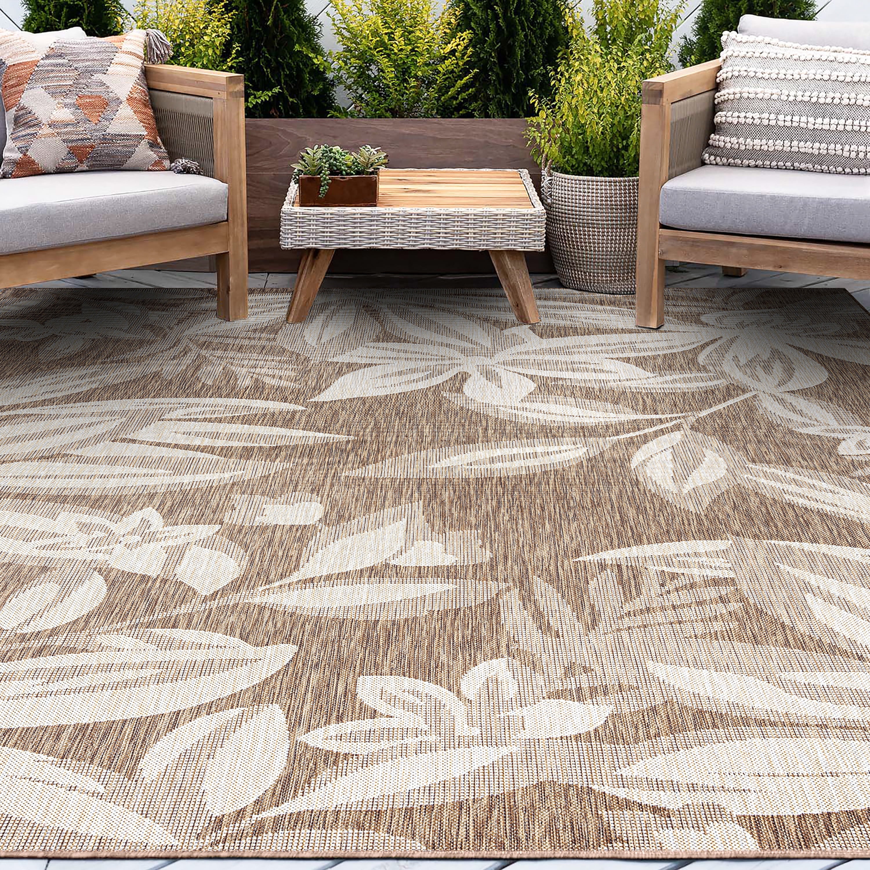 Bliss Rugs Floral Tropical Large Indoor Outdoor Area Rug for Patio, Porch, Garden | Brown, 7'11'' x 10'3''