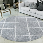 Bliss Rugs Transitional Diamond 5'3'' Round Silver and White Polypropylene Indoor Area Rug, 5'3'' Round