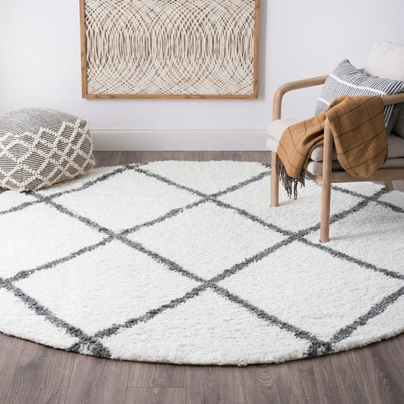 Bliss Rugs Transitional Diamond 5'3'' Round White and Gray Polypropylene Indoor Area Rug, 5'3'' Round