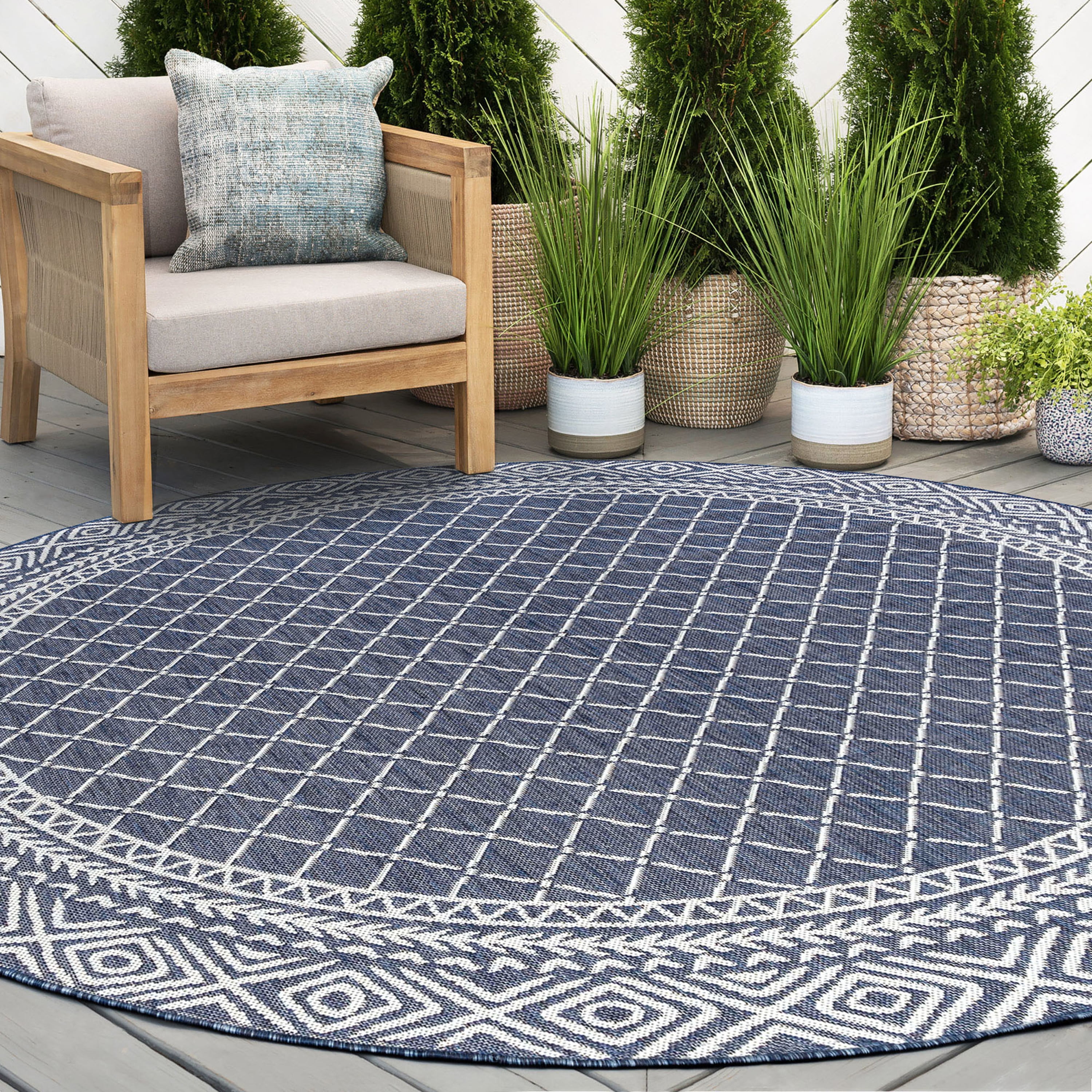Round Diamond Rug Bliss Rugs Indoor Outdoor Diamond Round Rug for Living Room, Porch ...