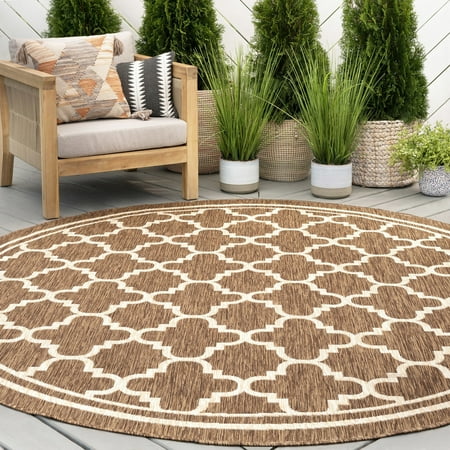 Bliss Rugs Indoor Outdoor Geometric Round Rug for Living Room, Porch, Deck | Gold, 7'10''Round