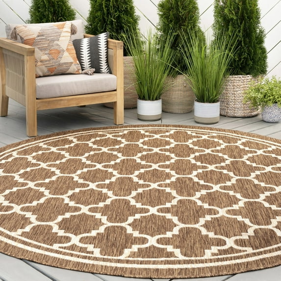 Bliss Rugs Indoor Outdoor Geometric Round Rug for Living Room, Porch, Deck | Gold, 7'10''Round