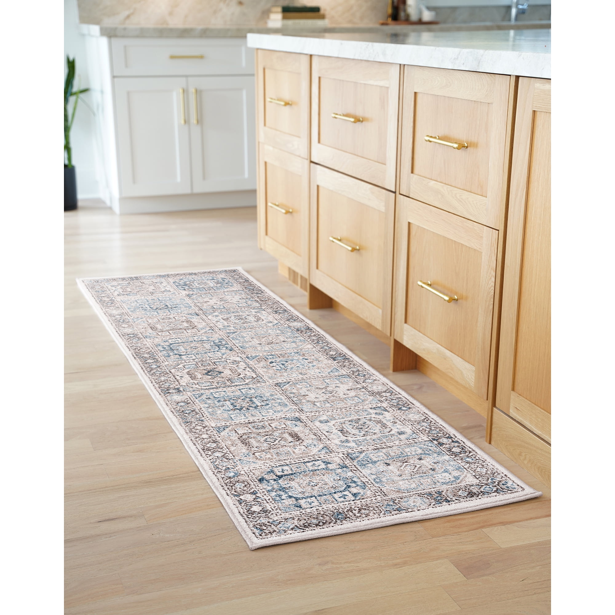 Bliss Rugs Magic Traditional 2' x 7' Blue and Cream Indoor Area Rug