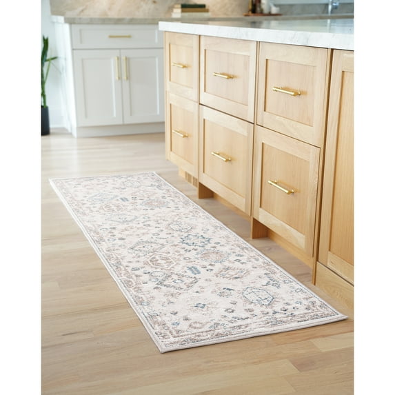 Bliss Rugs Magic Traditional 2' x 7' Blue and Cream Indoor Area Rug