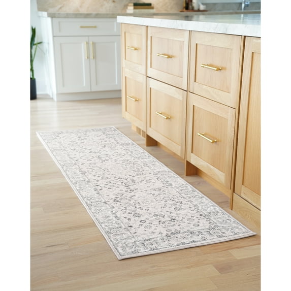 Bliss Rugs Magic Traditional 2' x 7' Cream and Gray Indoor Area Rug