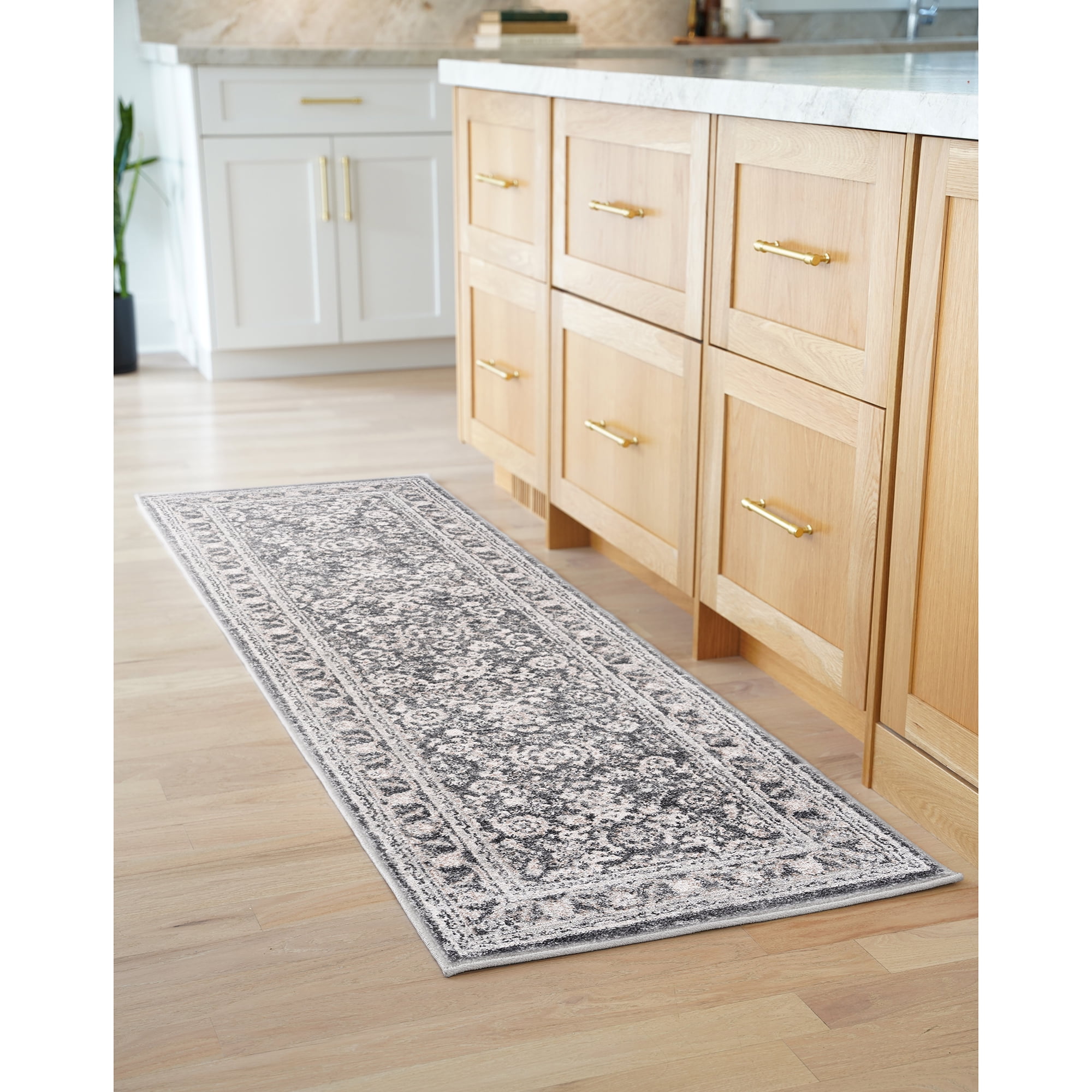 Bliss Rugs Magic Traditional 2' x 7' Dark Gray and Cream Indoor Area Rug
