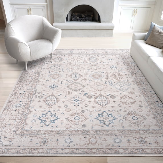 Bliss Rugs Magic Traditional 5' x 7' Blue and Cream Indoor Area Rug