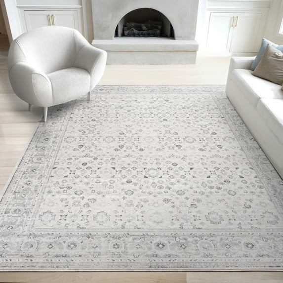 Bliss Rugs Magic Traditional 5' x 7' Cream and Gray Indoor Area Rug