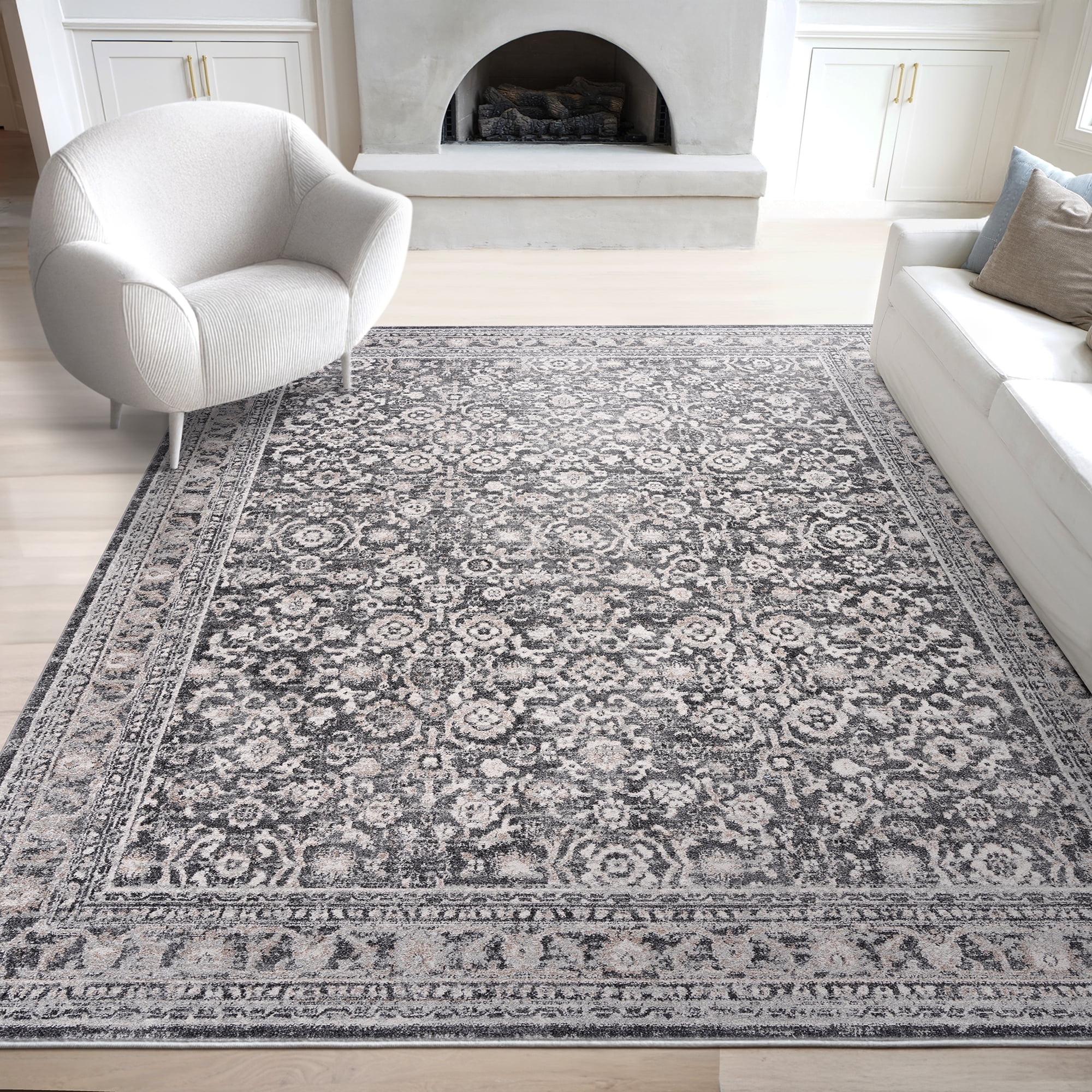 Bliss Rugs Magic Traditional 5' x 7' Dark Gray and Cream Indoor Area Rug