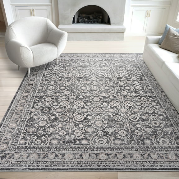 Bliss Rugs Magic Traditional 5' x 7' Dark Gray and Cream Indoor Area Rug