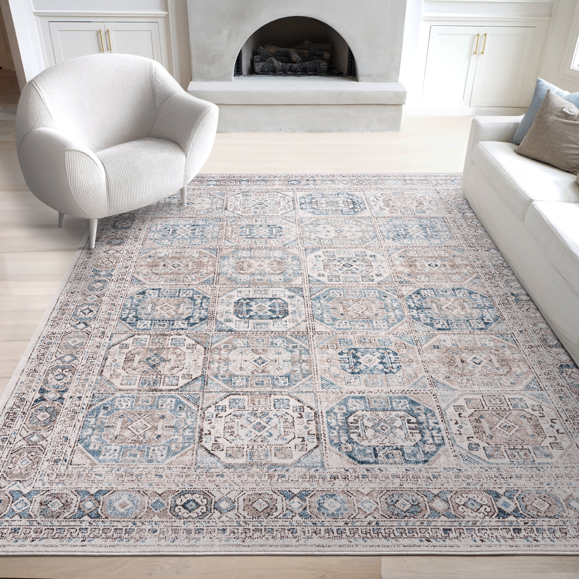 Bliss Rugs Magic Traditional 8' x 10' Blue and Cream Indoor Area Rug