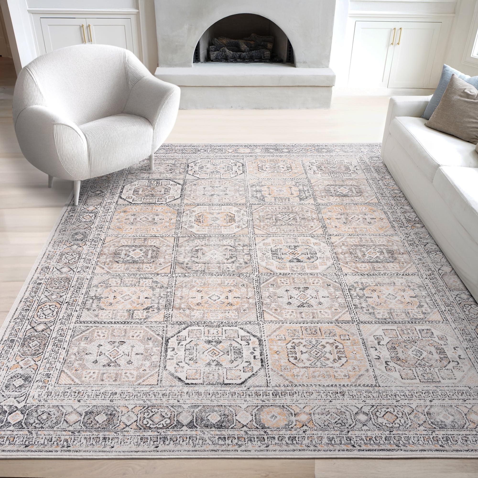 Bliss Rugs Magic Traditional 8' x 10' Cream and Gray Indoor Area Rug
