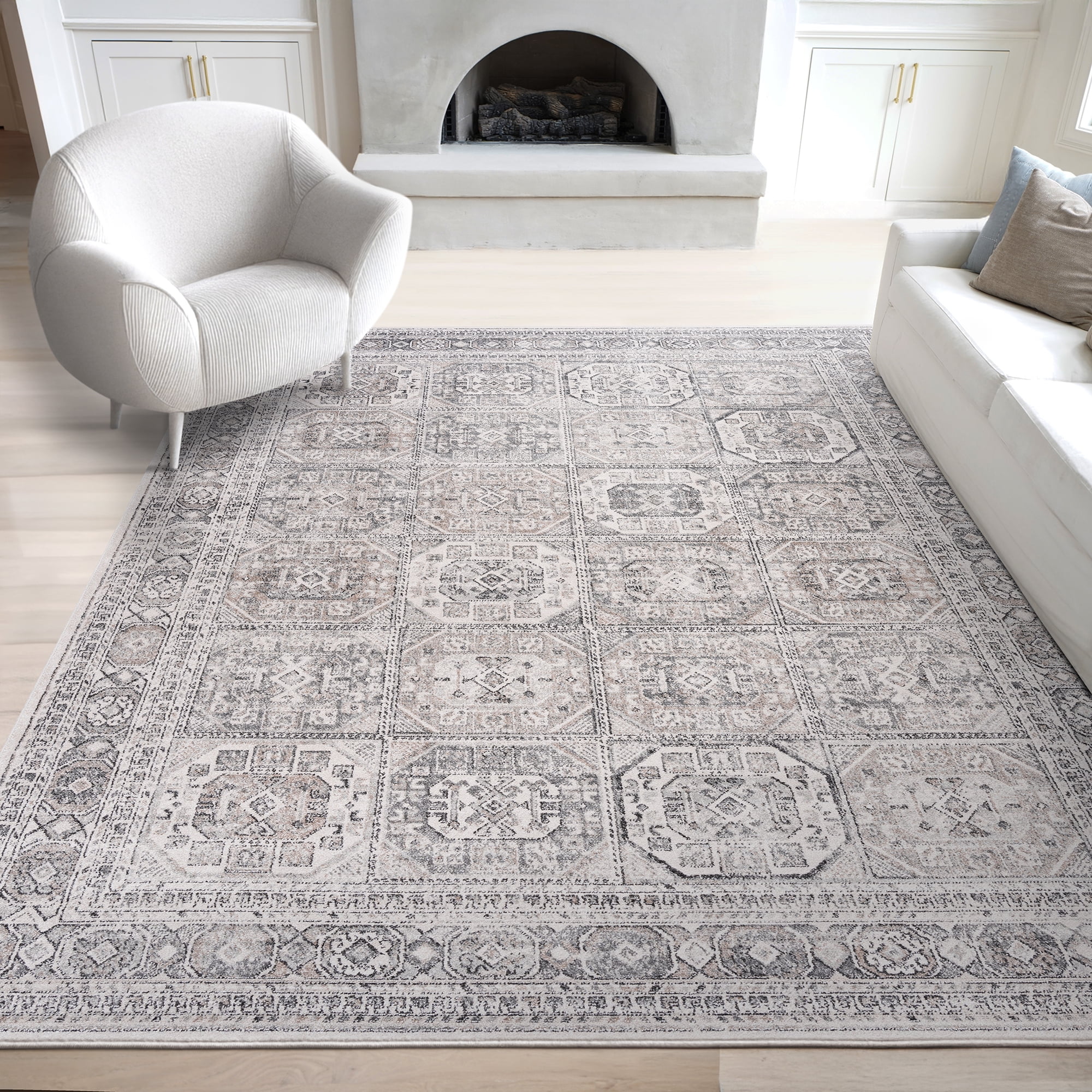 Bliss Rugs Magic Traditional 8' x 10' Gray and Cream Indoor Area Rug