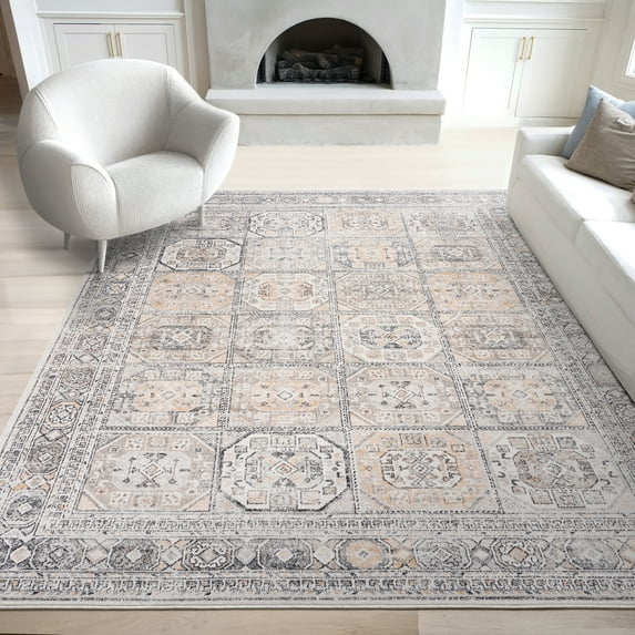 Bliss Rugs Magic Traditional 9' x 12' Cream and Gray Indoor Area Rug