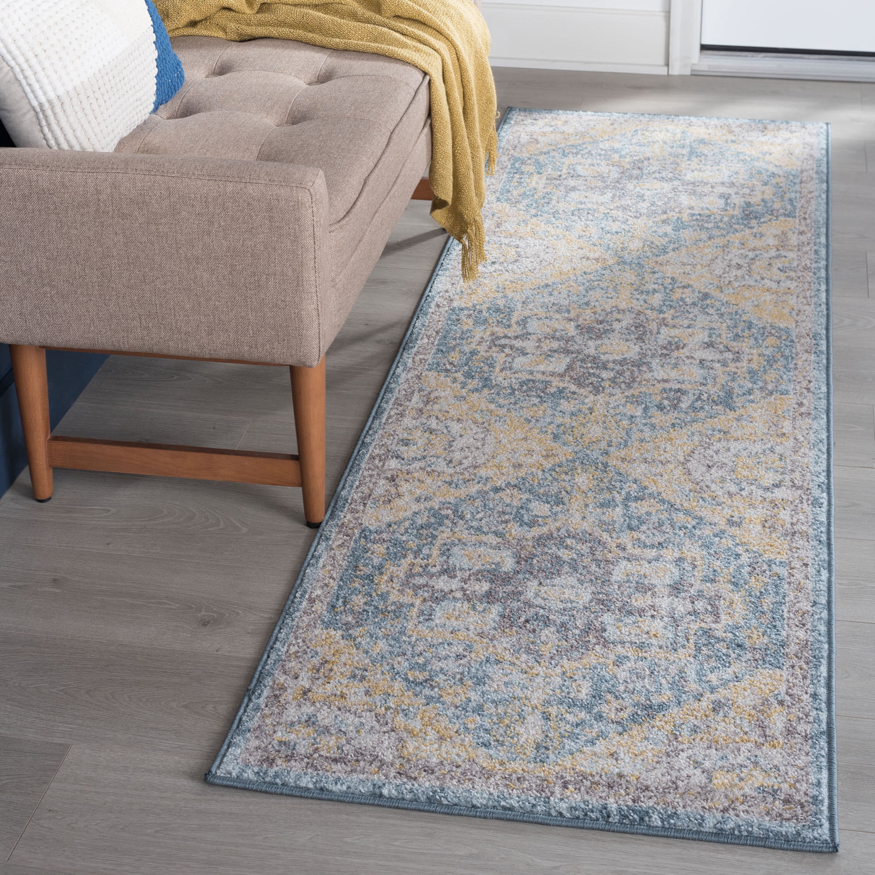 Bliss Rugs Medallion Traditional Indoor Runner Rug for Hallway Dark Blue ,2' x 8'
